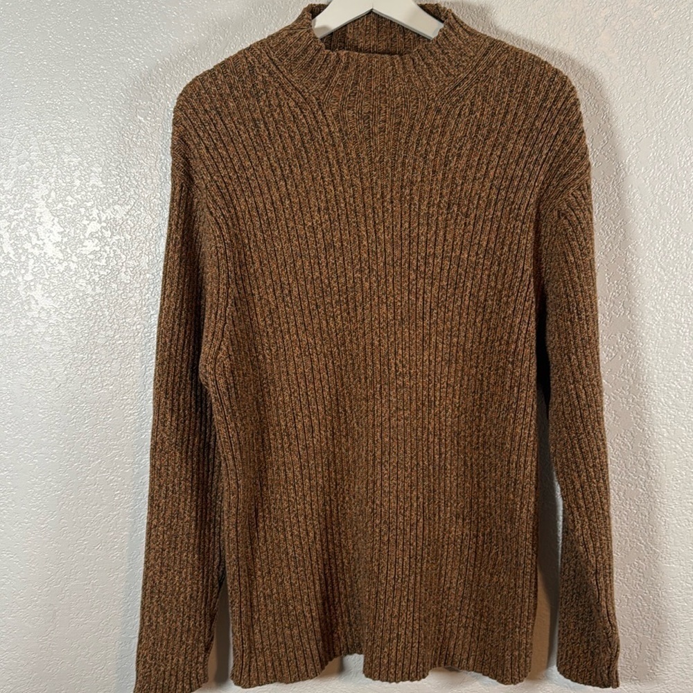St. John’s Bay Brown Tones Mock Neck Ribbed Cotton Sweater Size Large Tall